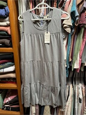 Cotton Bleu Light Gray Sleeveless Tiered Dress